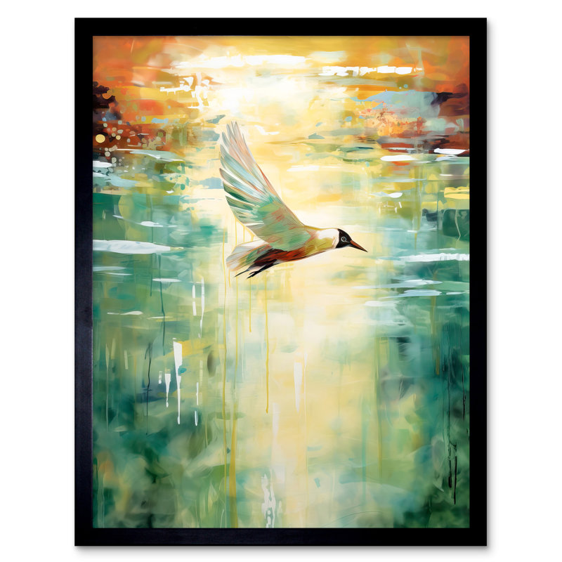 Ilkeston Black Headed Gull Flying Over A Calm Sea At Sunset - Single Picture Frame Print