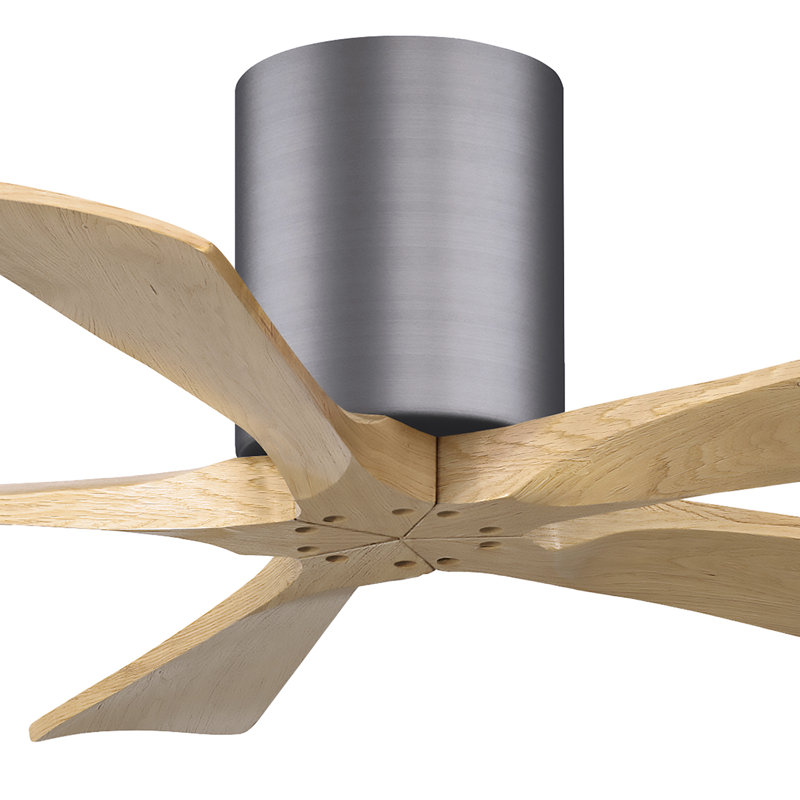60" Irene 5-Blade Hugger Ceiling Fan with Wall Remote, 42", Matte Black, Light Maple Tone