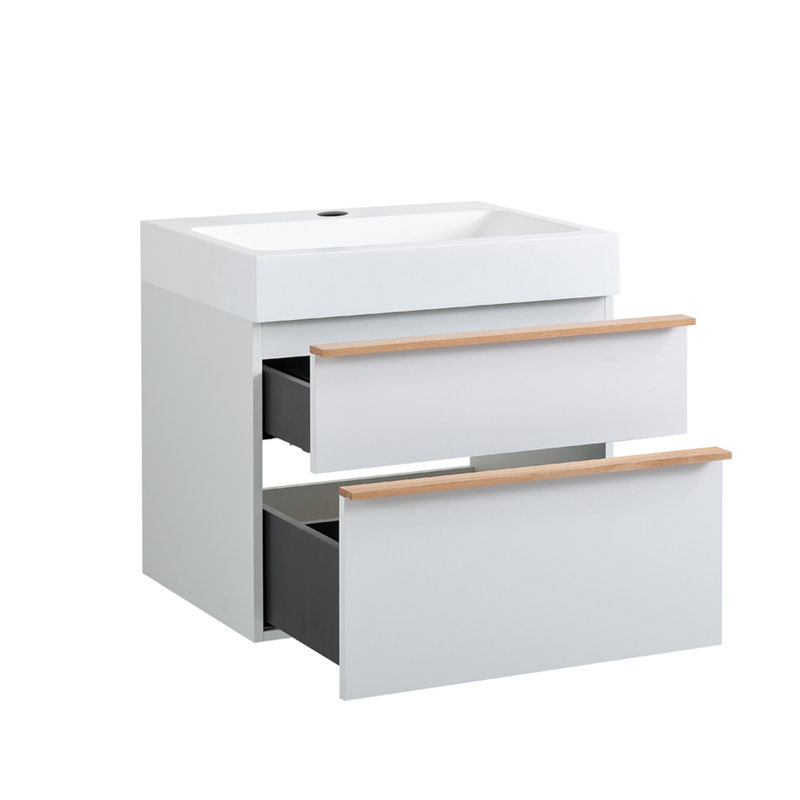 Meuble-lavabo mural de salle de bain avec lavabo, meuble-lavabo flottant avec tiroirs à fermeture en douceur, Blanc, 24"