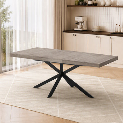55.11"-70.86"Retro Rectangular Stretch Dining Table, Grey Carole Top With Same Color Embossed Center Plate,With Storage Box,Suitable for dining rooms,