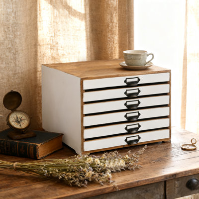 Organisateur de bureau rétro en bois avec tiroirs, boîte à bijoux rustique patinée, rangement pour casse-tête, artisanat, fournitures de bureau, décor de ferme rustique