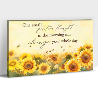 Tournesol, art mural, affiche de motivation, citation positive du matin, impressions sur toile florales, prêt à accrocher, style campagnard jaune, photo de décoration murale pour cuisine, salle de bain, bureau de chambre à coucher, 12 po x 16 po