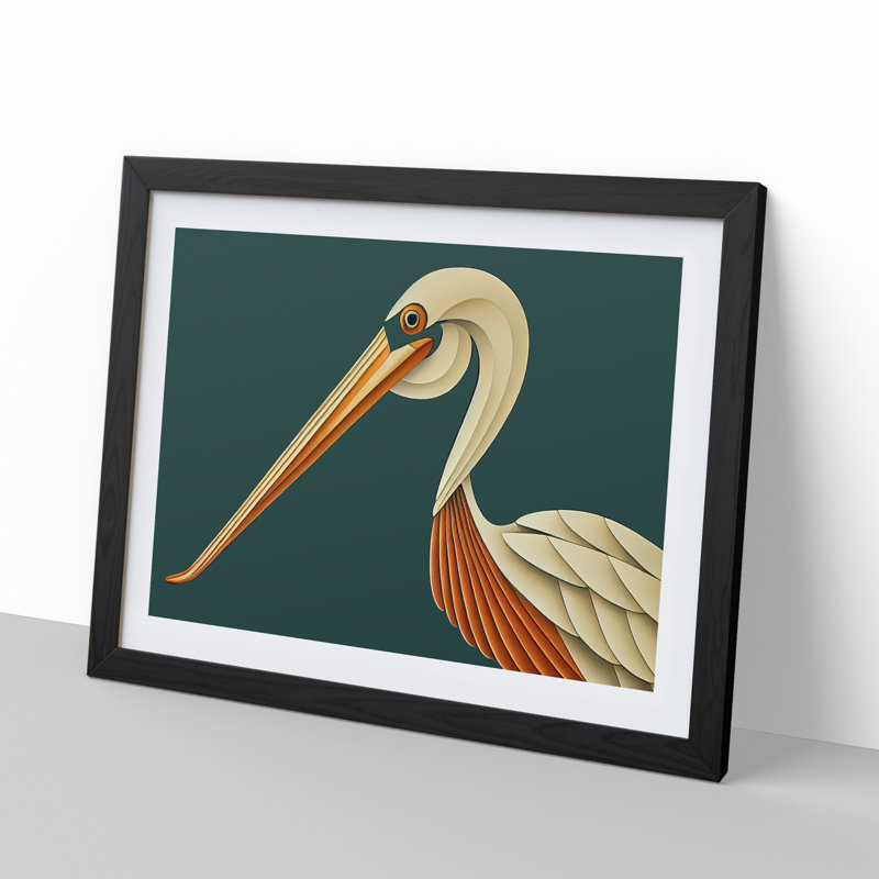 XH1022-6865X Pelican Art Deco - Single Picture Frame Print, Black Framed, 46cm H x 64cm W x 2cm D