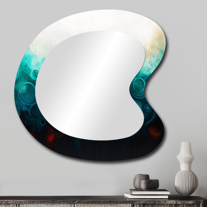 «Ezzidi» bleu et noir ondulation abstraite Medley IV - miroir mural asymétrique abstrait, miroir décoratif de forme unique moderne, impression d'art en métal
