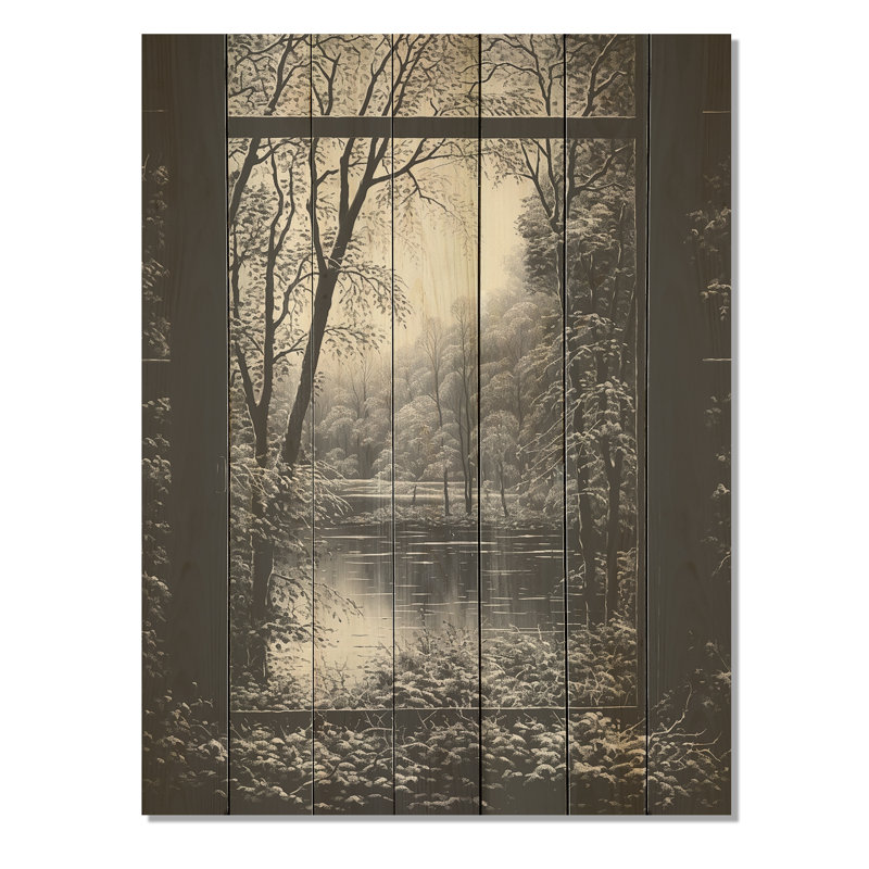 «Midnight Gothic Winter Window View IV - Winter Landscape on Wood Print», H 20 po x l 10 po
