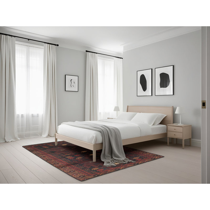 Tapis traditionnel noir / rouge, Rectangle 5 pi x 7 pi