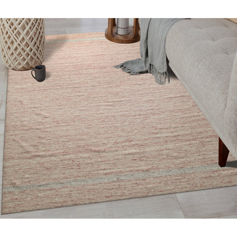 Ladeja Pink Flatweave Wool Contemporary Transitional Hand-Woven Area Rug, Rectangle 9' x 12'