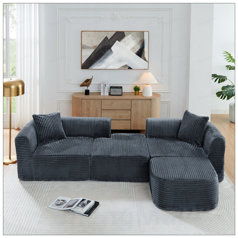 Canapé modulaire Cloud avec méridienne en L, canapé modulaire avec repose-pieds mobile, rembourré pour le salon et la chambre à coucher