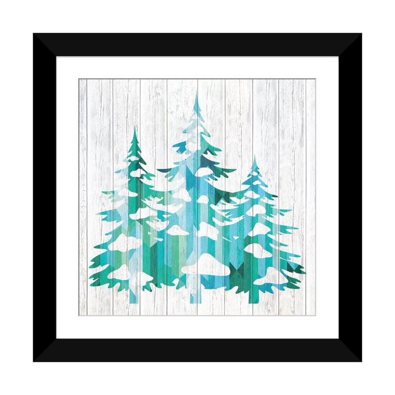 «Snowfall Pines» par 5by5collective, impression sur toile tendue, H 16 po x l 16 po x P 1 po, Papier d'art encadré noir