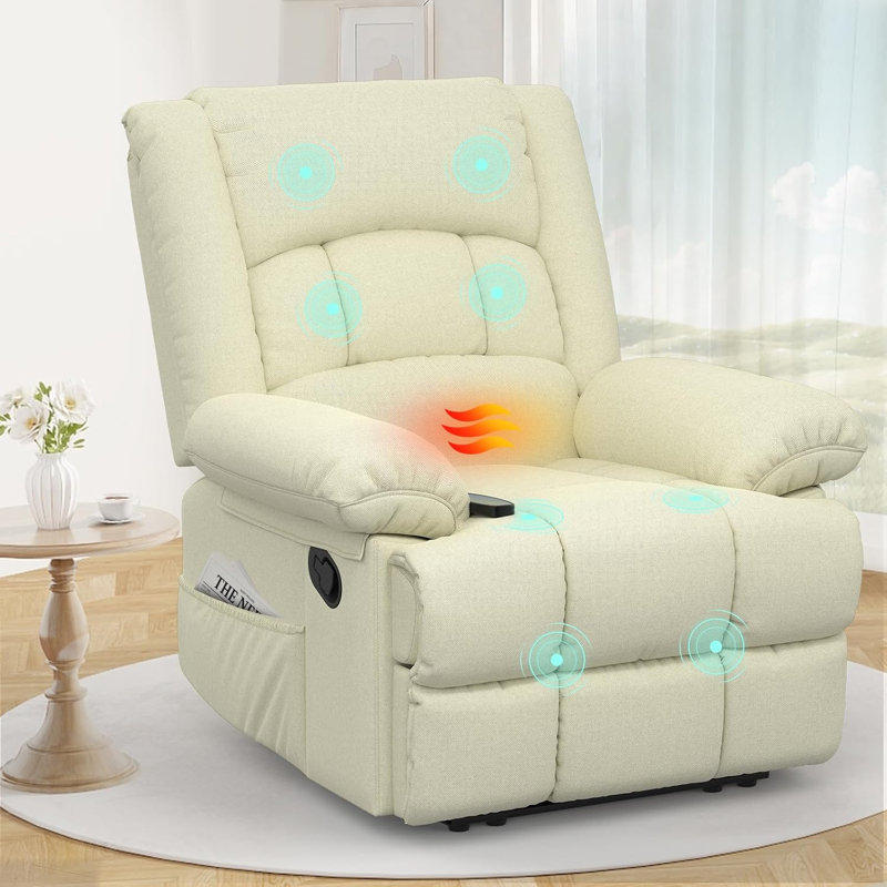 80cm Wide Lift Assist Home Theatre Recliner with Massager, Beige