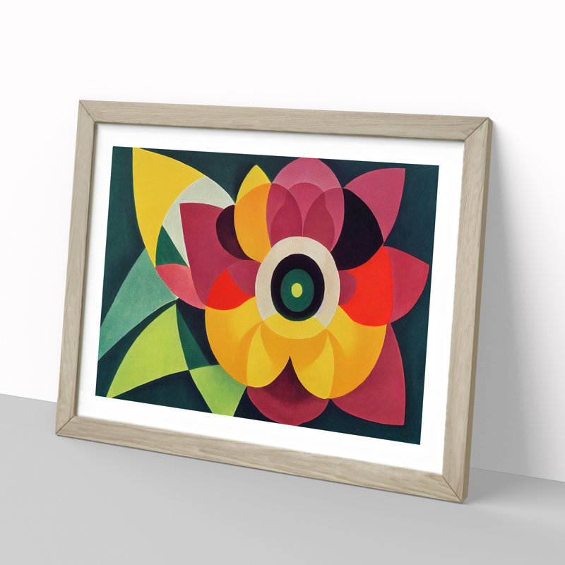 Lotus Flower Abstract 1 Piece Single Picture Frame Wall Art, 46cm H x 64cm W, Oak