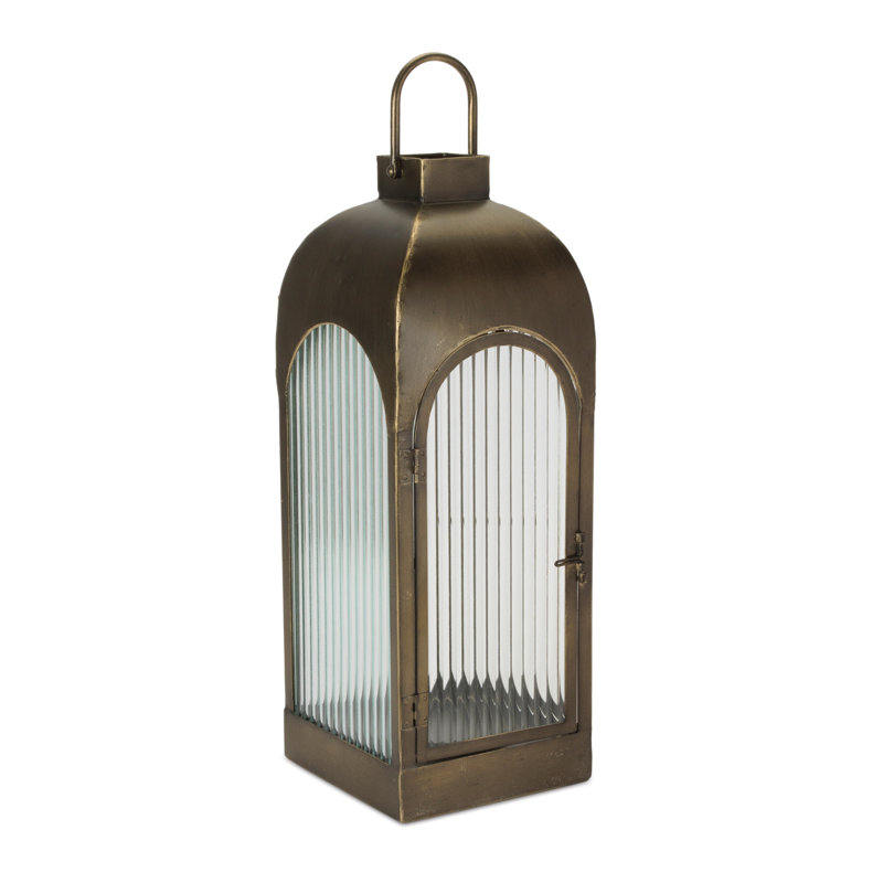 Lanterne arquée en fer et en verre nervuré, H 7,25 po SQX22 po