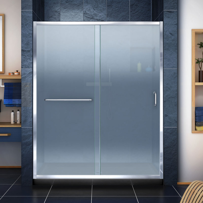  DreamLine Infinity-Z 32 inch D x 60 inch W x 74 3/4 inch H Semi-Frameless Sliding Clear Shower Door in Chrome with Center Drain Black Shower Base Kit