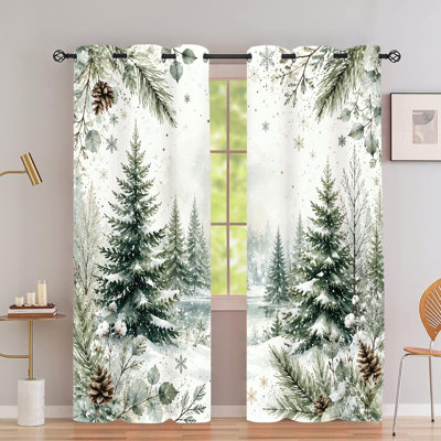 2Pcs Grommet Winter Forest Blackout Curtains, Snow Forest Printed Polyester Drapes, Thermal Insulated Heat Blocking, Noise Reducing & Privacy Protection, Room Darkening Window Treatments for Bedroom, Living Room, Kitchen Indoor Home Decor