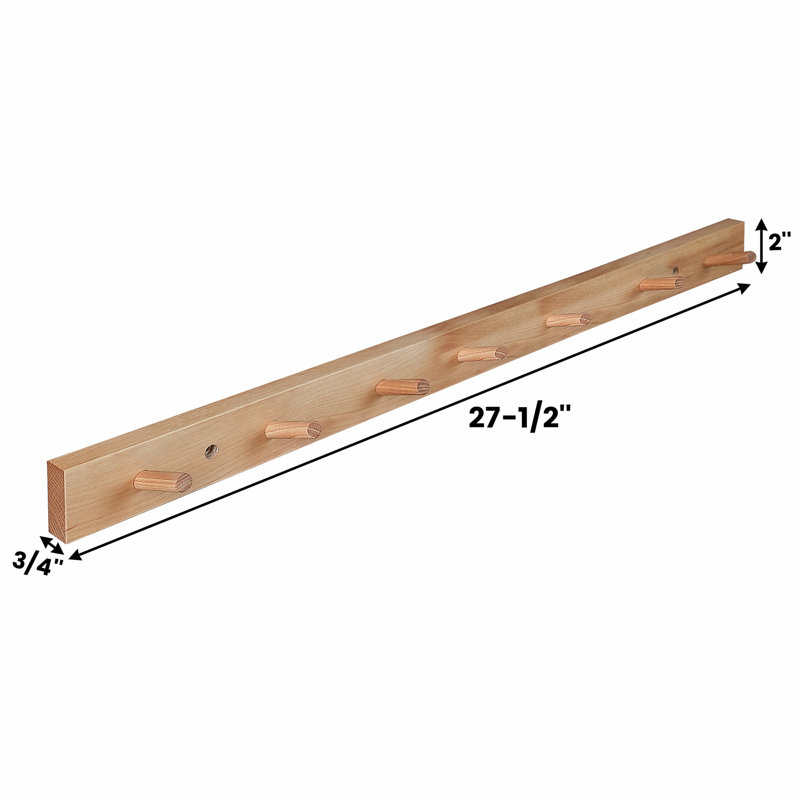Wall Mounted Coat Rack, 2" H x 11.75" W x 0.75" D, Natural Hickory