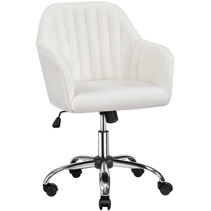 Jobin Modern Swivel Velvet Desk Chair with Armrest, Ivory Polyester