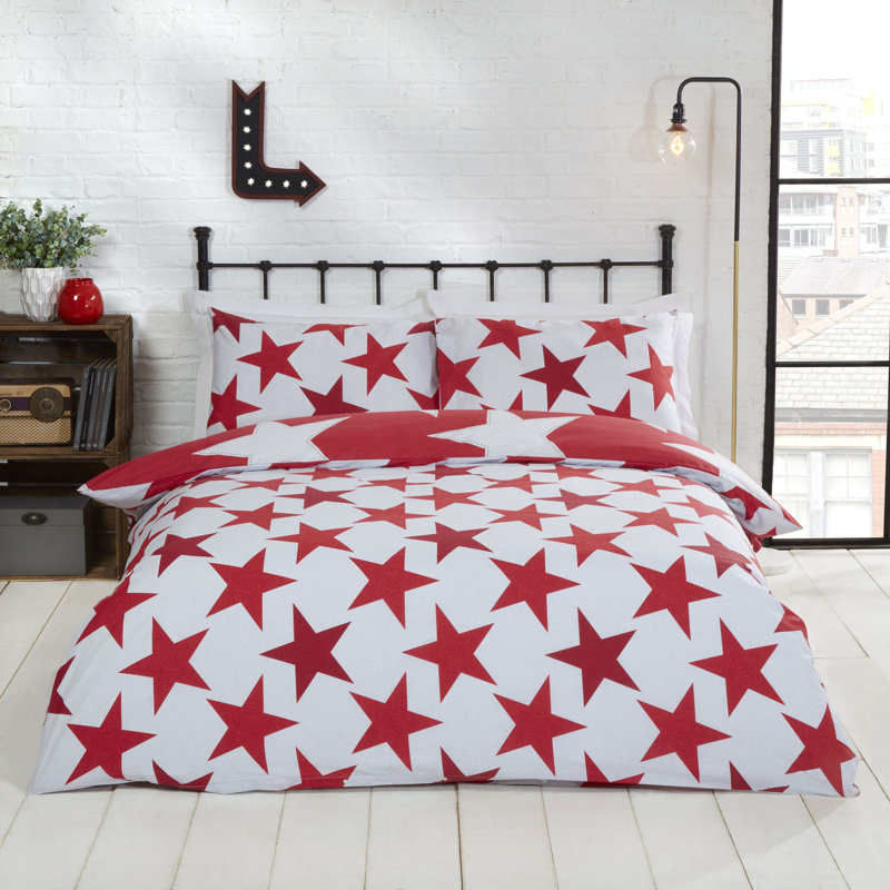 Sally Polyester Geometric Shapes Duvet Cover with Pillowcases, Red, Double - 2 Standard Pillowcases