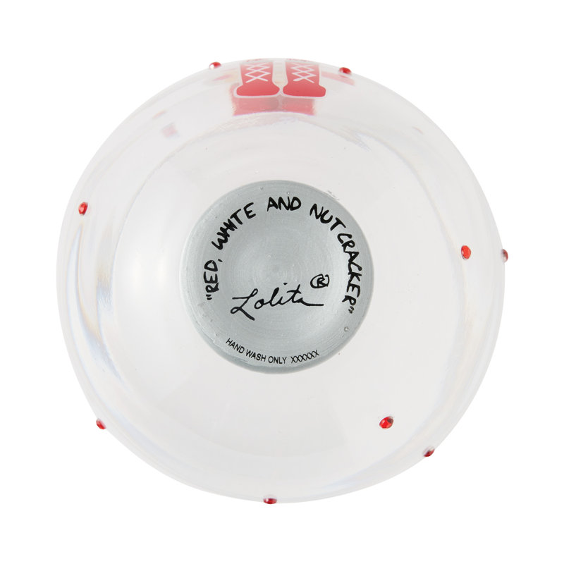 Enesco Lolita Christmas Red White and Nutcracker Hand-Painted Artisan Stemless Wine Glass 20 oz.