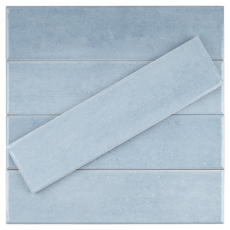 Carrelage mural en céramique polie 2,95 po x 11,81 po Cyra, Bleu aqua
