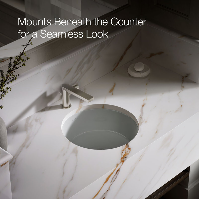 Verticyl Ceramic Vitreous China Circular Undermount Bathroom Sink with Overflow, Ice Gray