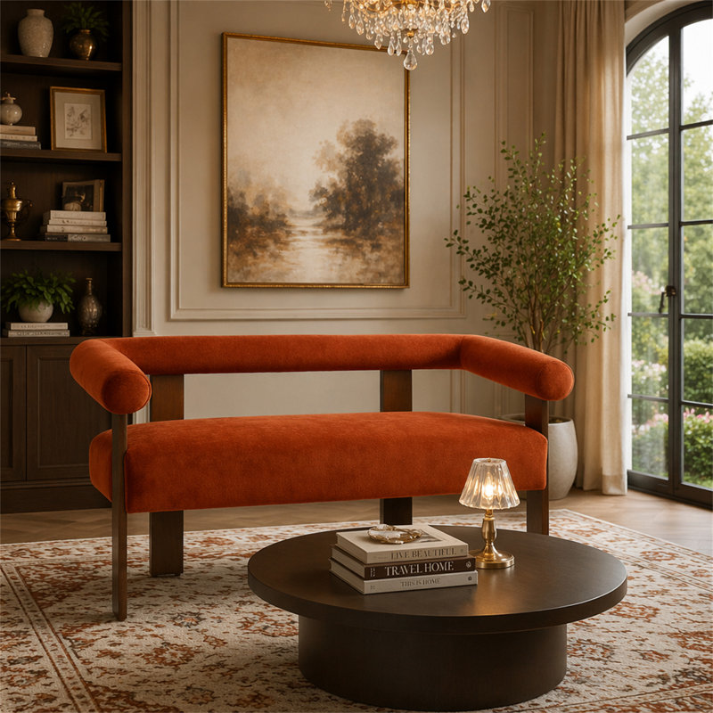 Causeuse ronde avec accoudoirs, Dark Orange, Brown