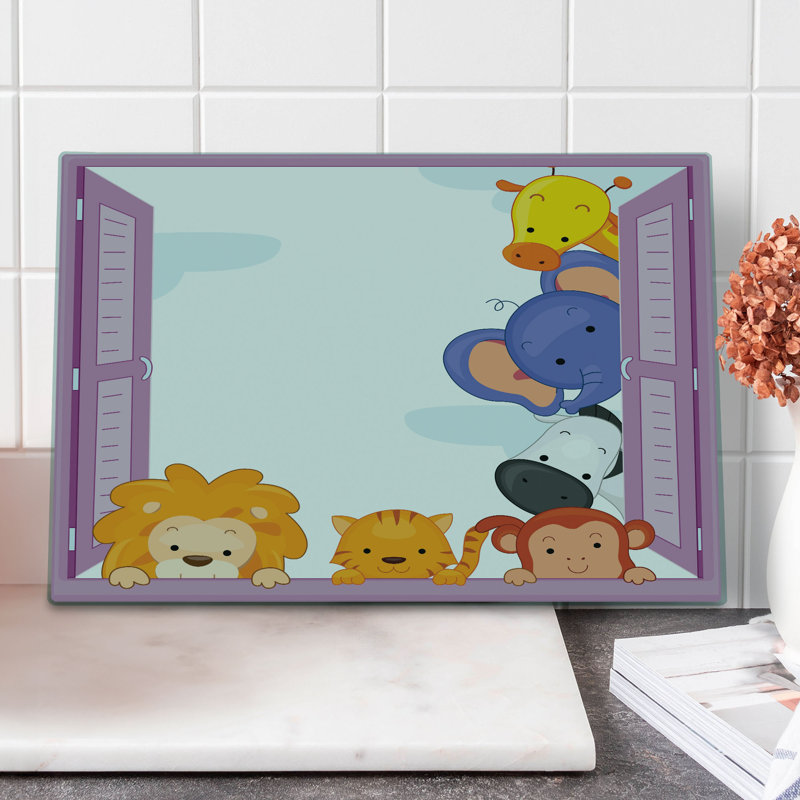 Ambesonne Zoo Cutting Board Large Size Animals Peeping Window Multicolor