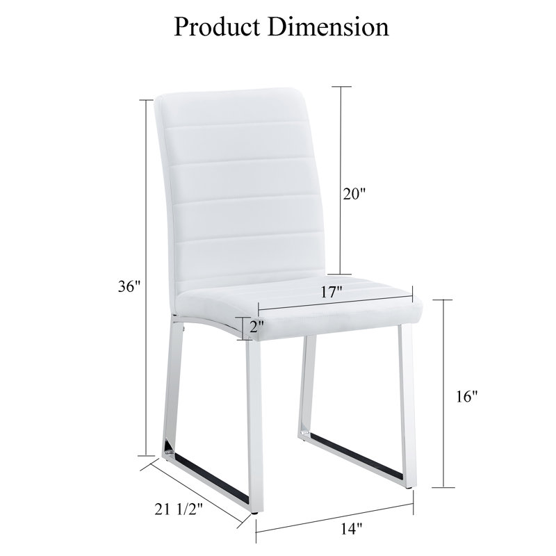 Chaises de salle à manger rembourrées avec coussin de siège et dossier en similicuir, Blanc, Chrome chrome