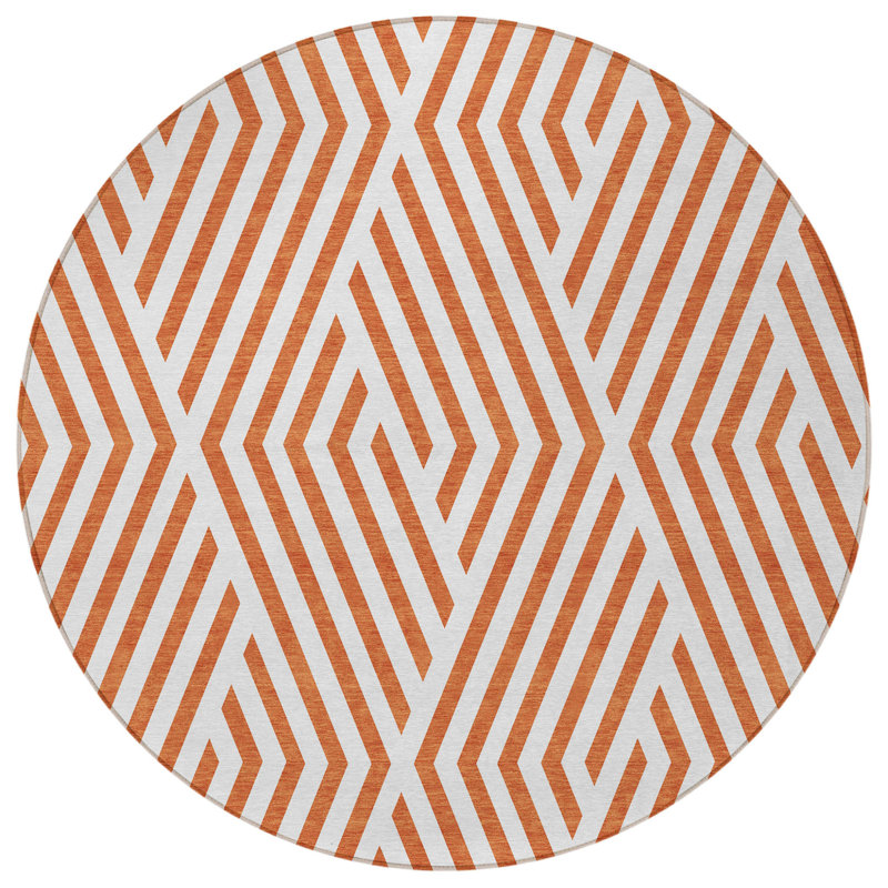 Tapis d'intérieur rond antidérapant rond 8 pi orange et blanc