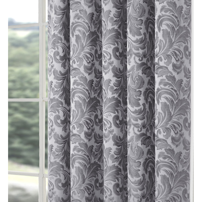 Hallas Pencil Pleat Damask Jacquard Curtains, Grey, 114 W x 183 D cm