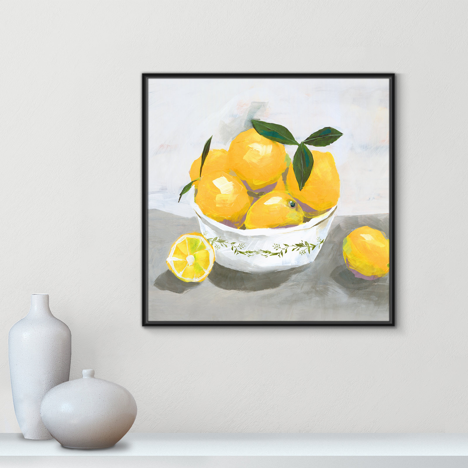 Lemons by Isabelle Z - Print, Black Framed Canvas, 31.5" H x 31.5" W x 2" D