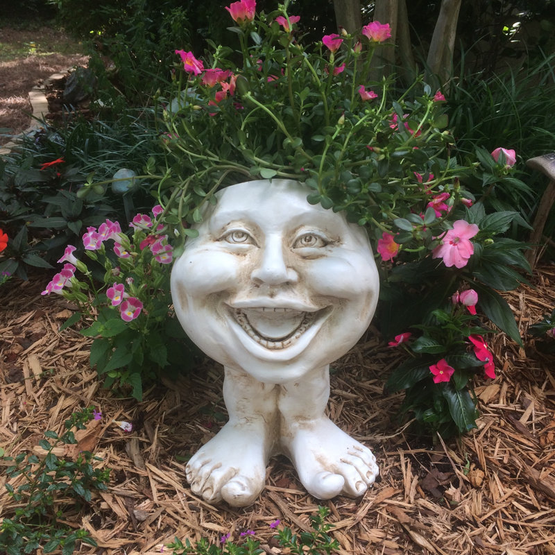 Muggly's Aunt Minnie Face Statue Planter, Antique White, 16" H x 9.25" W x 10.25" D