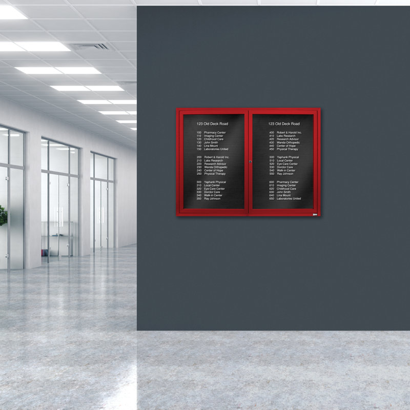 Tableau d'affichage mural fermé pour armoire d'annuaire, Rouge thermolaqué, Deux, H 36 po x l 48 po