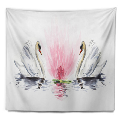 Animaux cygnes flottants sur fond blanc tapisserie