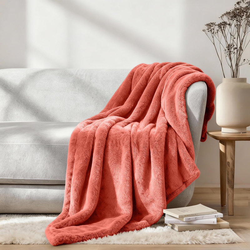 Jeté en polaire toutes saisons réversible de qualité supérieure en polyester uni, Corail, Jeté TG