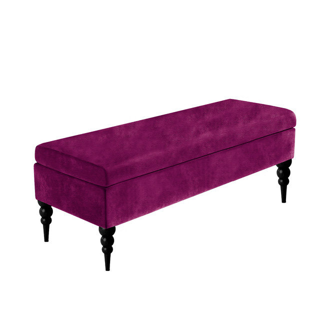 Safar Plain Upholstered Bench – Naples Shoe Bench Footstool with Storage & Turned Wooden Legs, 40cm H x 150cm W x 40cm D