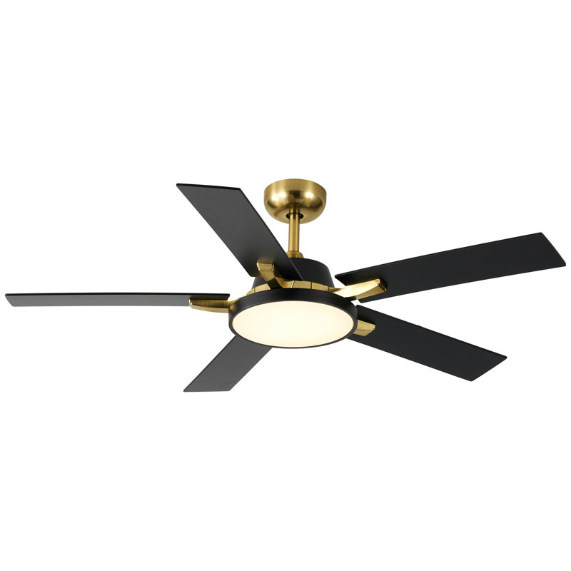 52 Inch Black and Gold Ceiling Fan with Dimmable LED Light and Remote, 6 Speeds Reversible Ceiling Fan for Living Room, Gold