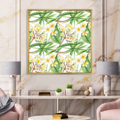 Feuillage tropical et fleurs jaunes VI - peinture sur toile
