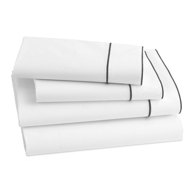 Percale Flat Sheet, Queen Flat Sheet, White/Gray