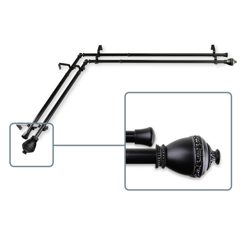 Kinbrae Stainless Steel Adjustable 0.75'' Double Curtain Rod, 28" - 48", Black