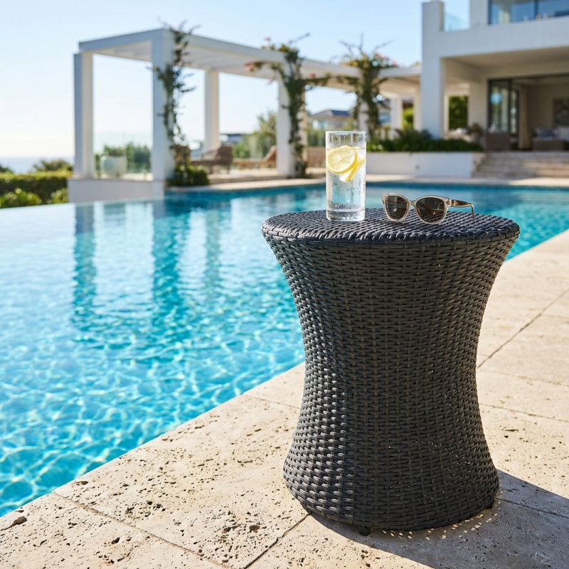 Hourglass Rattan Accent Table with Open Top Design