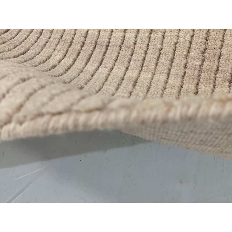 Tapis beige uni en laine / coton uni noué à la main de couleur unie 5 pi x 8 pi