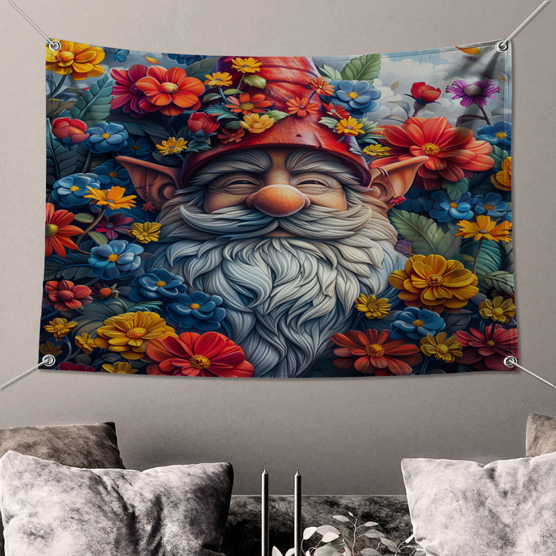 Tapisserie murale gnome - fantaisie, décoration murale, H 104 po x 88 avec 4 œillets
