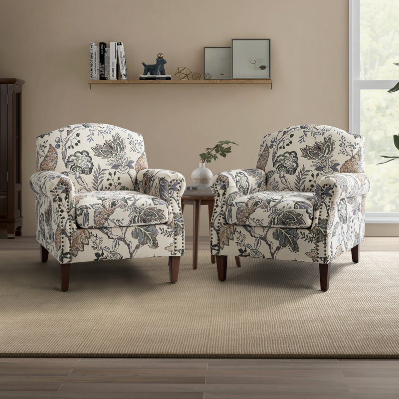Fauteuil avec garniture cloutée Mooresville, Multicolore floral gris