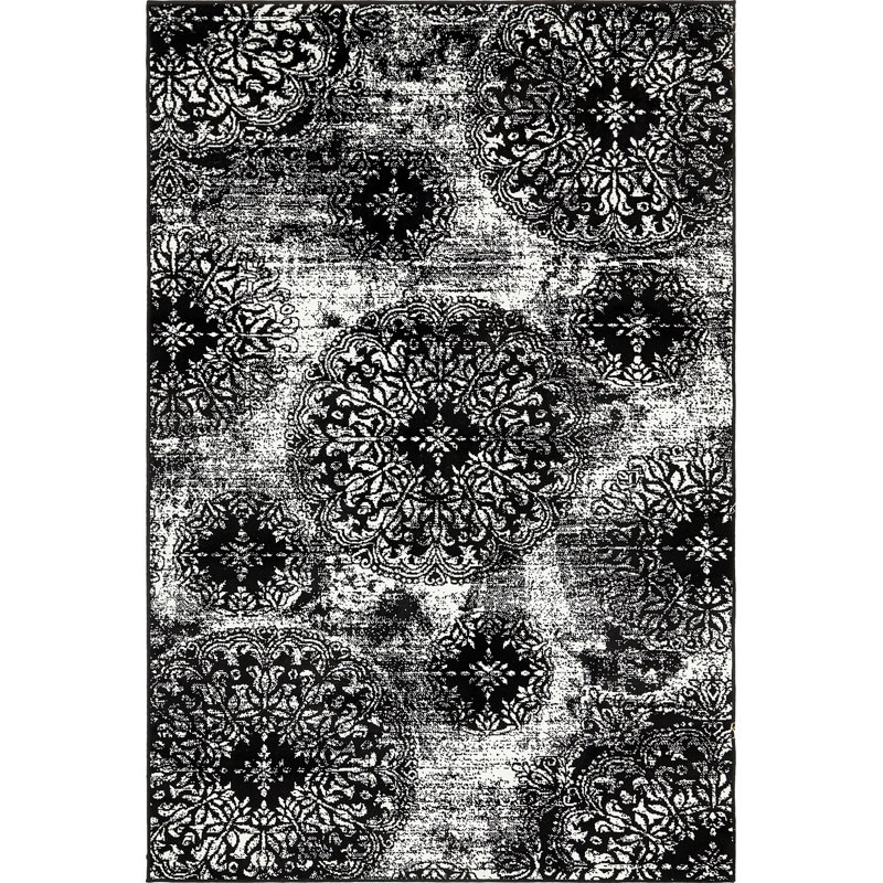 Brandt Floral Area Rug, Rectangle 2'2" x 3'1", Black/White
