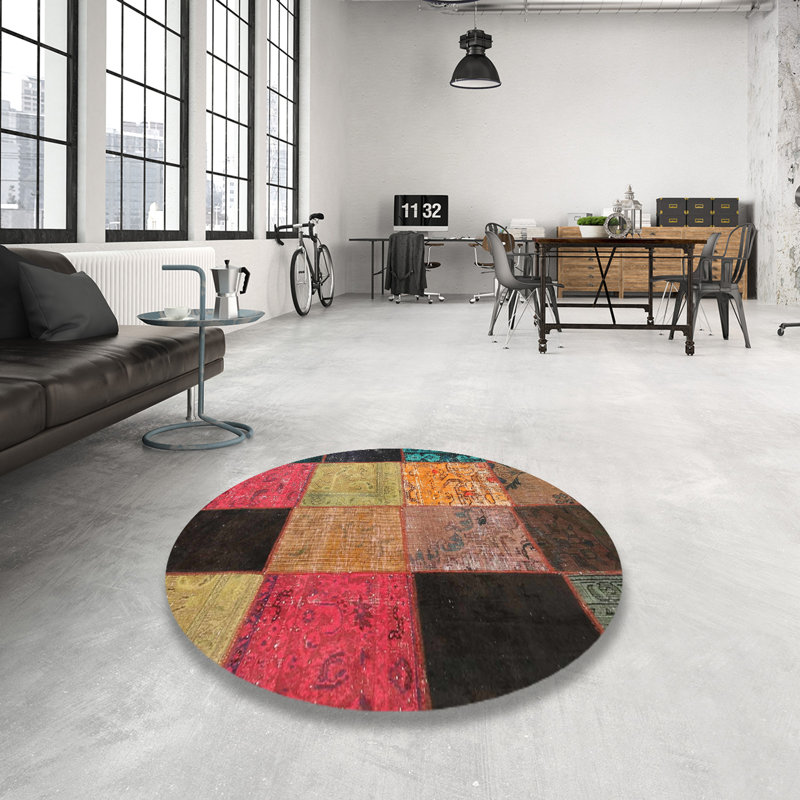 Tapis bleu/gris/rose zone contemporaine, Rond 6 pi