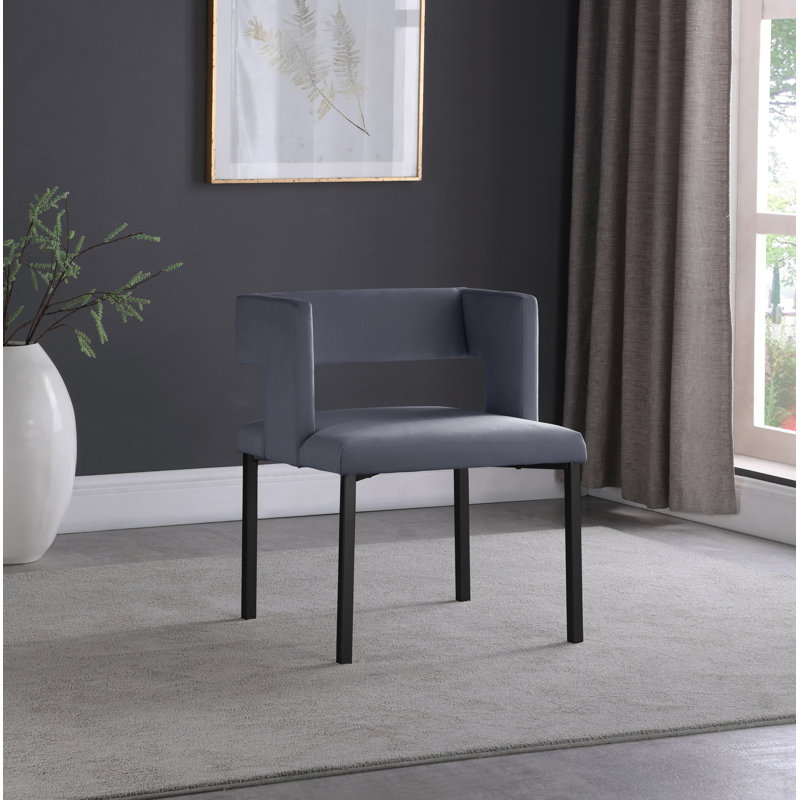 Fauteuil en velours Caleb, Velours gris, Noir mat