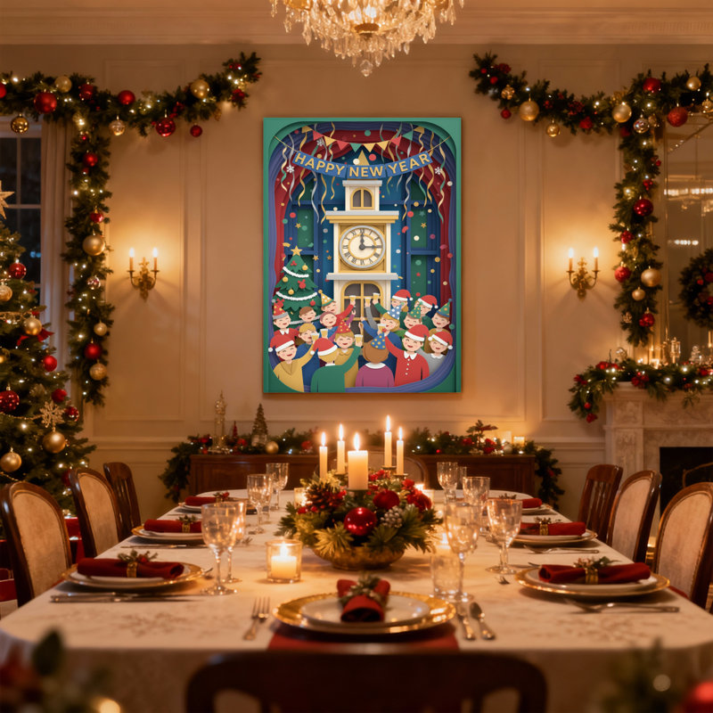 «Christmas Happy New Year Celebration», ensemble de 3 impressions sur toile, H 36 po x l 24 po
