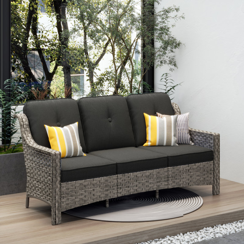 Witar 72'' Wide Straight Patio Sofa with Cushions, Black