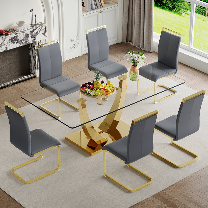 Glass Dining Table Set, 7, Gray