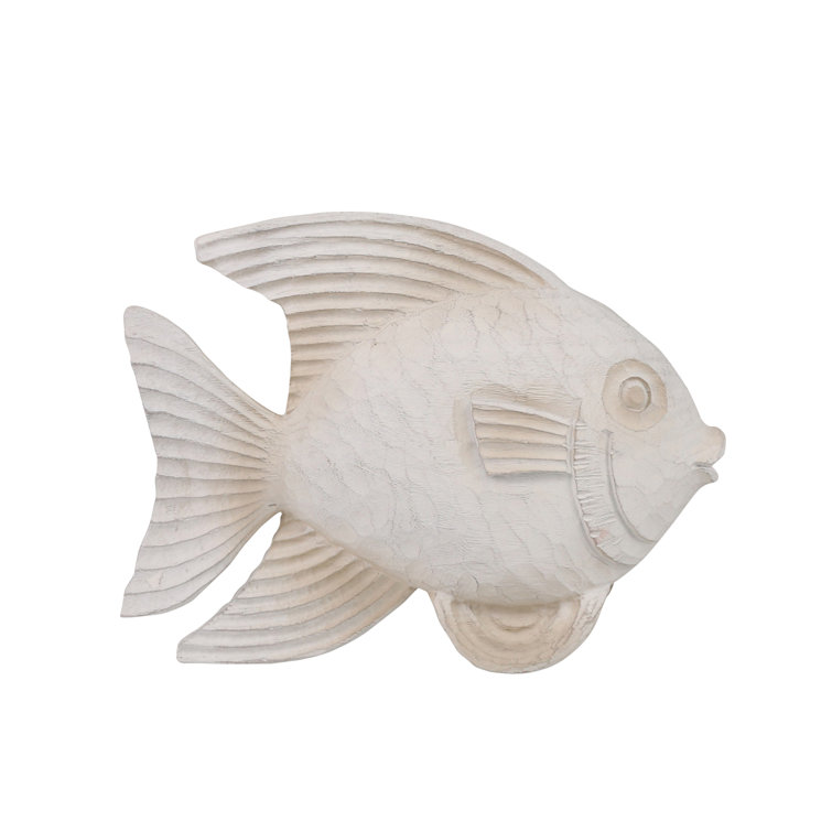 Creative Fish Sculpture for Living Room, Bedroom or Office Decor, Whitewash Beachcrest Home Size: 10 H x 13.5 W x 3.75 D